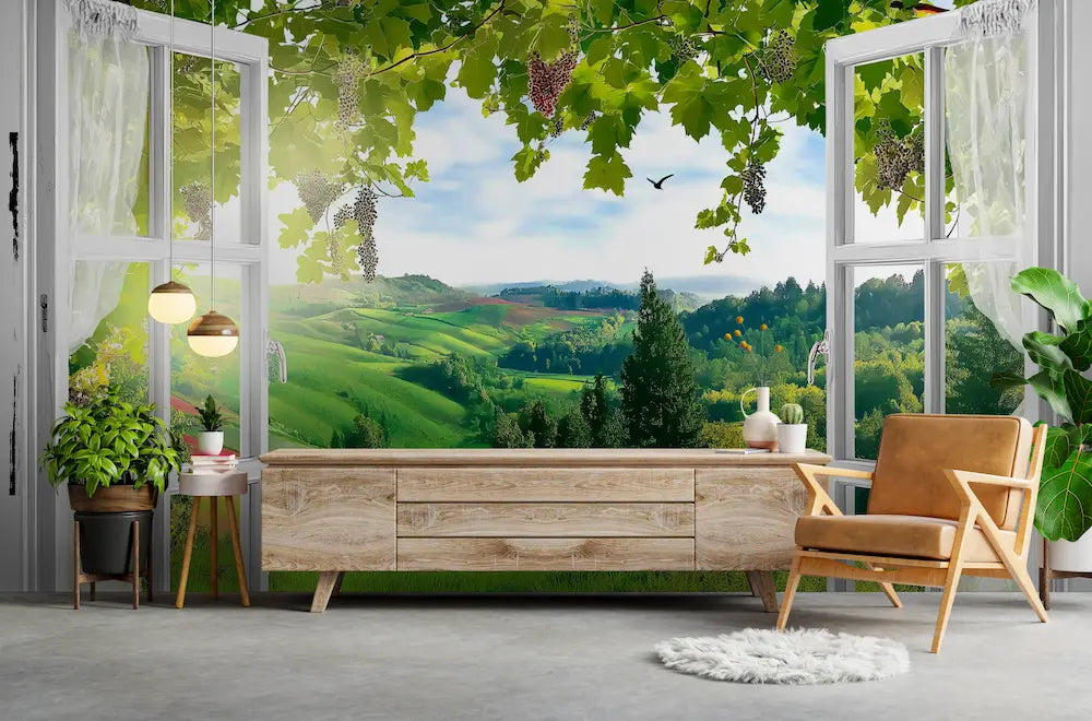 papier peint trompe l oeil plantes