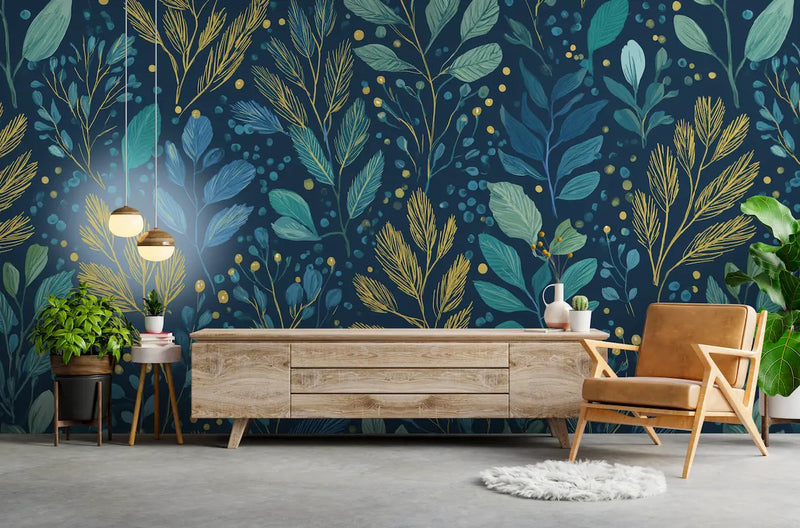 papier peint vinyle sur intissé joy fleur bleu et or