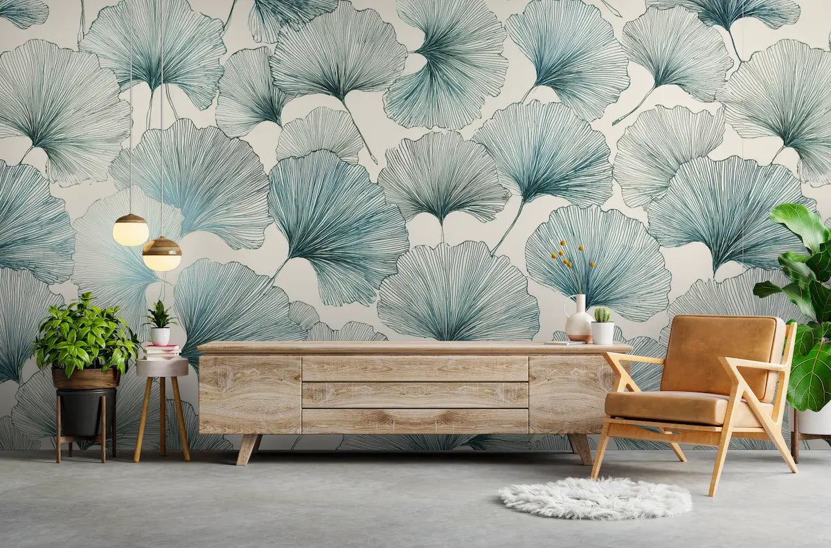 papier peint vinyle sur intissé motif gingko vert