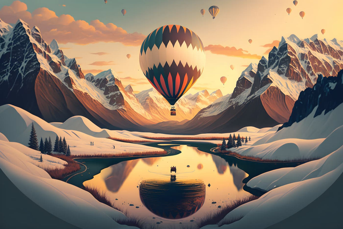 Papier peint montagnes et montgolfières