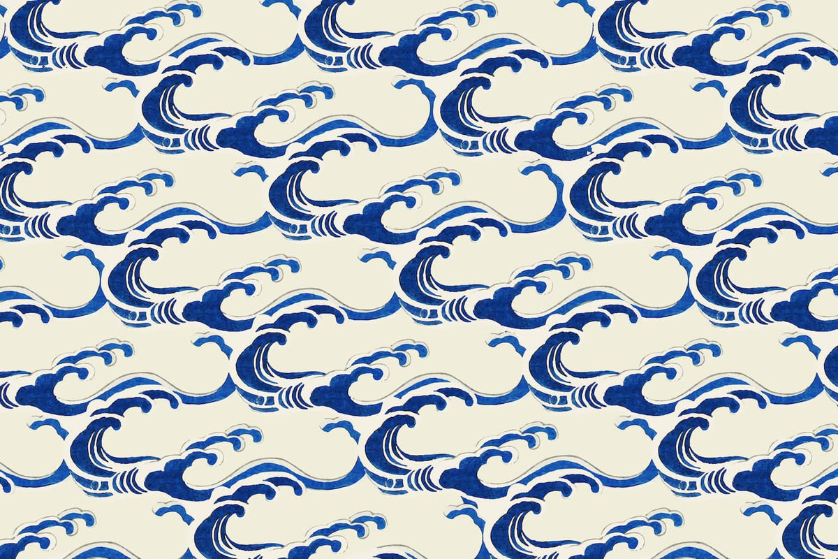 Papier peint japonais vagues bleues