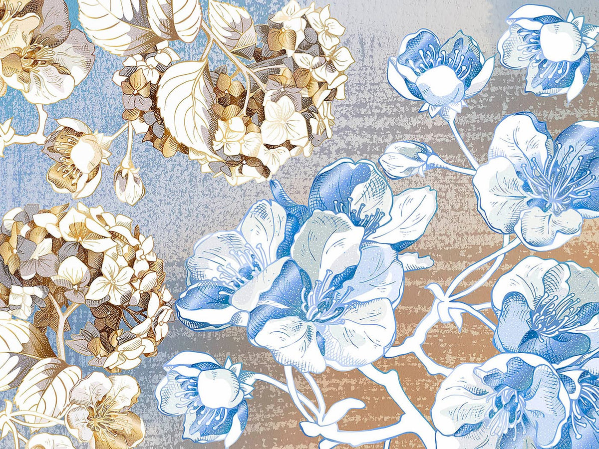 Papier peint floral bleu et beige design