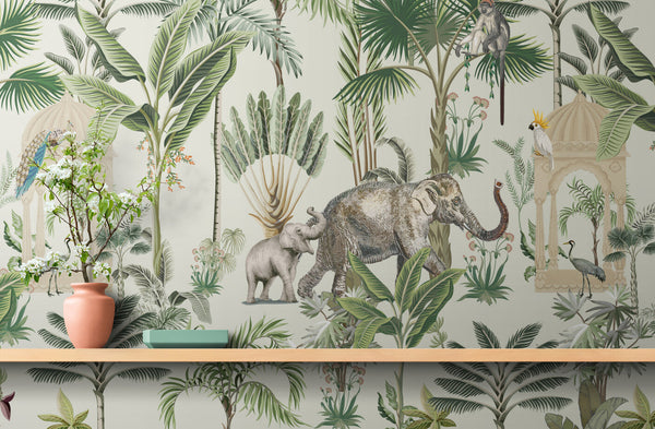 Papier peint Papier peint animaux et palmiers luxuriant de exotique