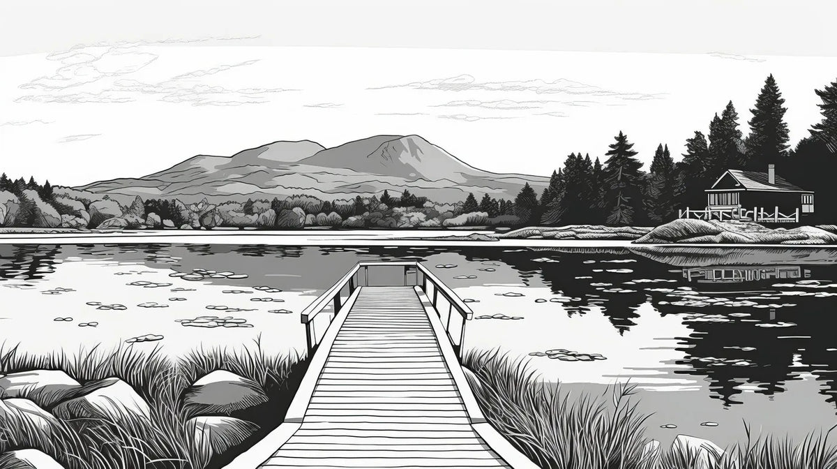 Papier peint paysage pont noir et blanc