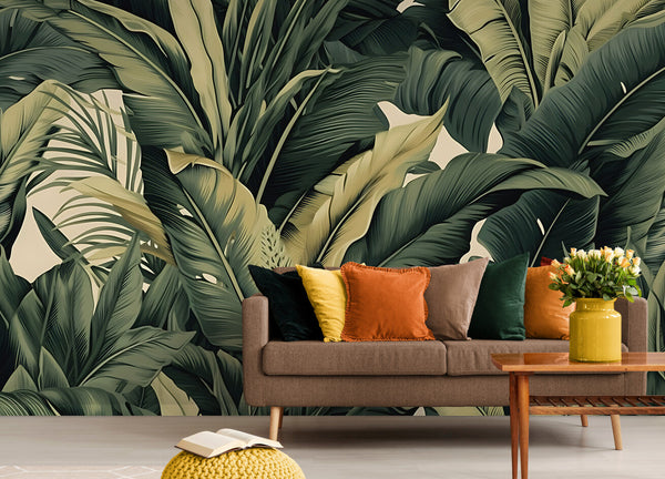 Papier peint Papier peint vintage feuillage plantes tropicales luxuriant de exotique