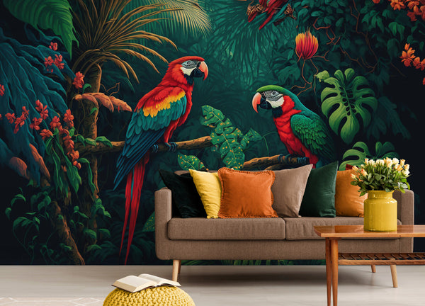 Papier peint Papier peint plantes fleuries et oiseaux luxuriant de apporte