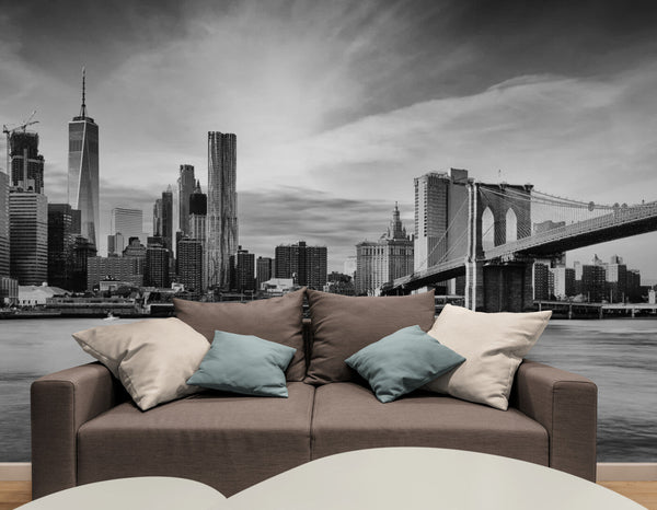 Papier peint Papier peint panoramique noir et blanc pont de manhattan urbain, aux moderne,