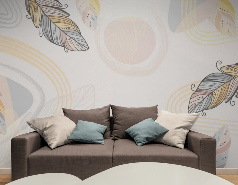 Papier peint Papier peint nordique plumes colorées bohème délicat, apaisante