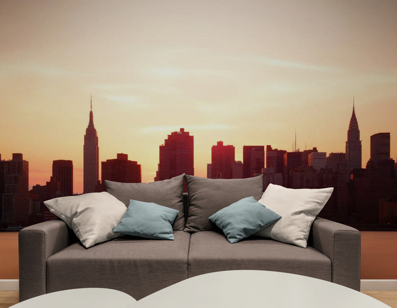 Papier peint Papier peint panoramique coucher de soleil sur les buildings urbaine et