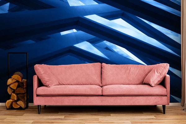 Papier peint Papier peint 3D géométriques bandes bleues géométrique abstrait contemporain,