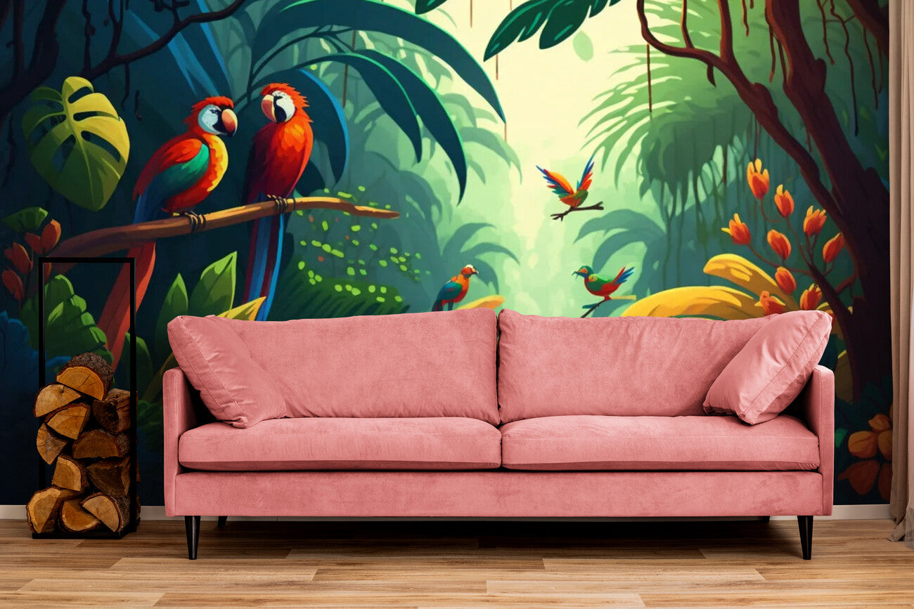 Papier peint Papier peint panoramique plantes tropicales design vibrant de vives