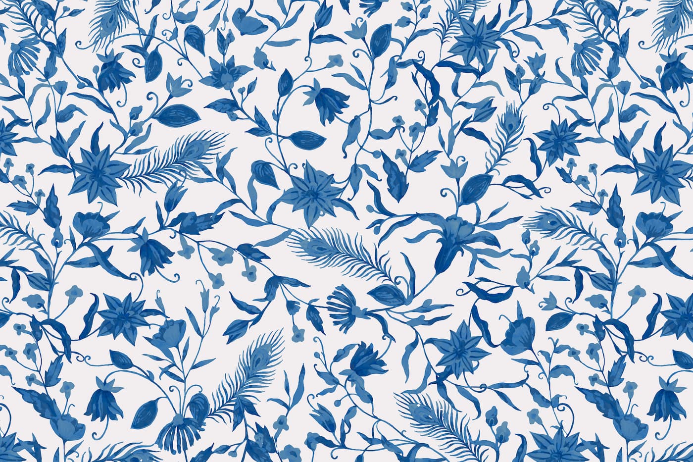 Papier peint feuillage bleu