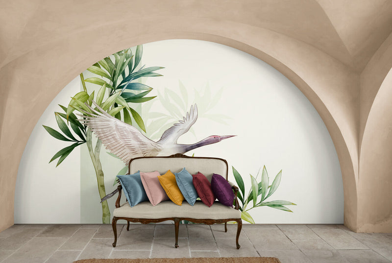 Papier peint Papier peint bambous et grues délicat inspiré est