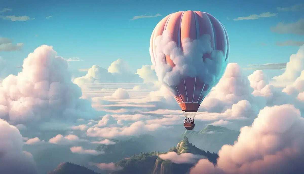 Papier peint enfant  montgolfière au dessus des nuages