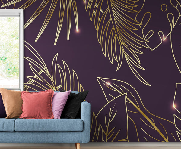 Papier peint Papier peint feuilles de palmier doré de feuilles élégant