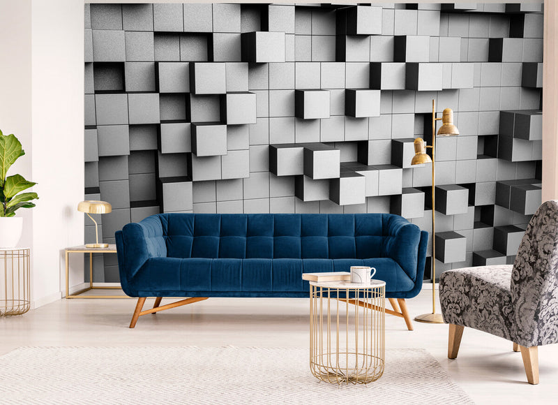 Papier peint Papier peint 3D cubes géométriques gris clair géométrique abstrait contemporain