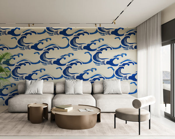 Papier peint Papier peint japonais vagues bleues de vagues sereine