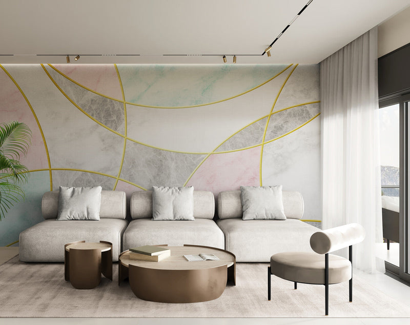 Papier peint Papier peint géométrique marbre abstrait géométrique, pastel
