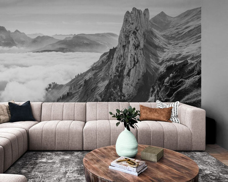 Papier peint Papier peint montagne noir et blanc apporte une sereine