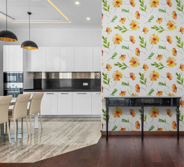 Papier peint Papier peint fleurs oranges délicat de champêtre,