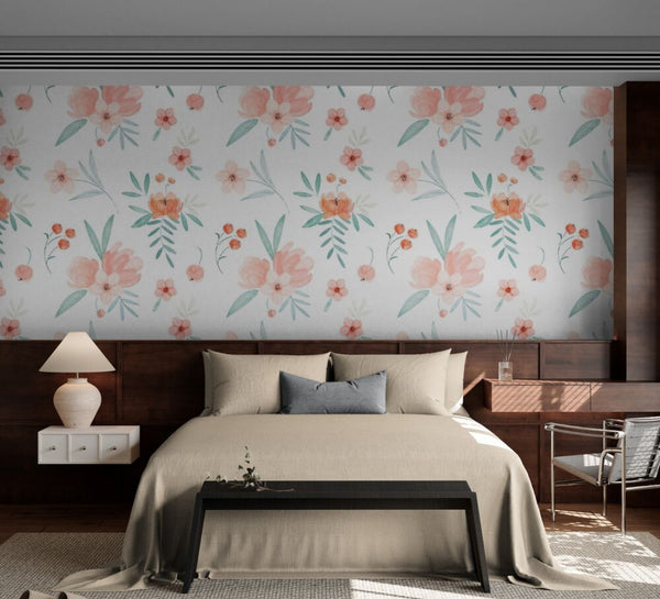 Papier peint Papier peint rose poudré fleurs délicat de romantique