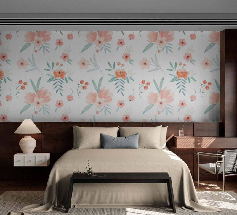 Papier peint Papier peint rose poudré fleurs délicat de romantique