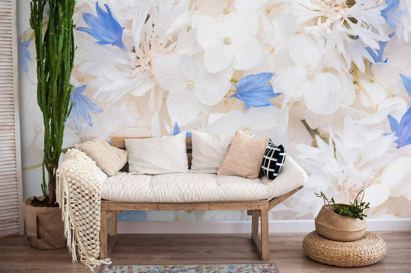 Papier peint Papier peint vintage fleurs blanches romantique de floral