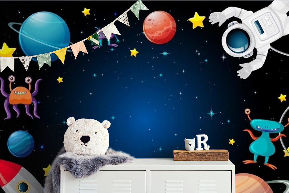 Papier peint Papier peint enfant astronautes et fusée inspiré du vives