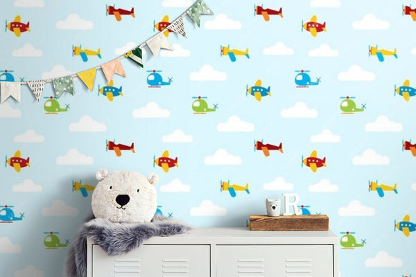 Papier peint Papier peint enfant avions et nuages joyeux de ludique