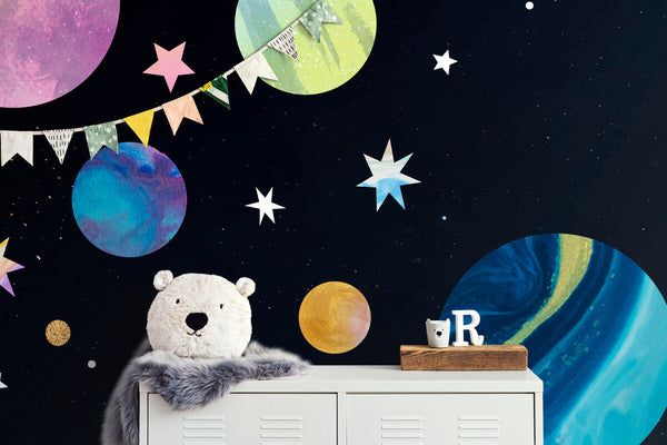 Papier peint Papier peint enfant planètes invite à pastel,