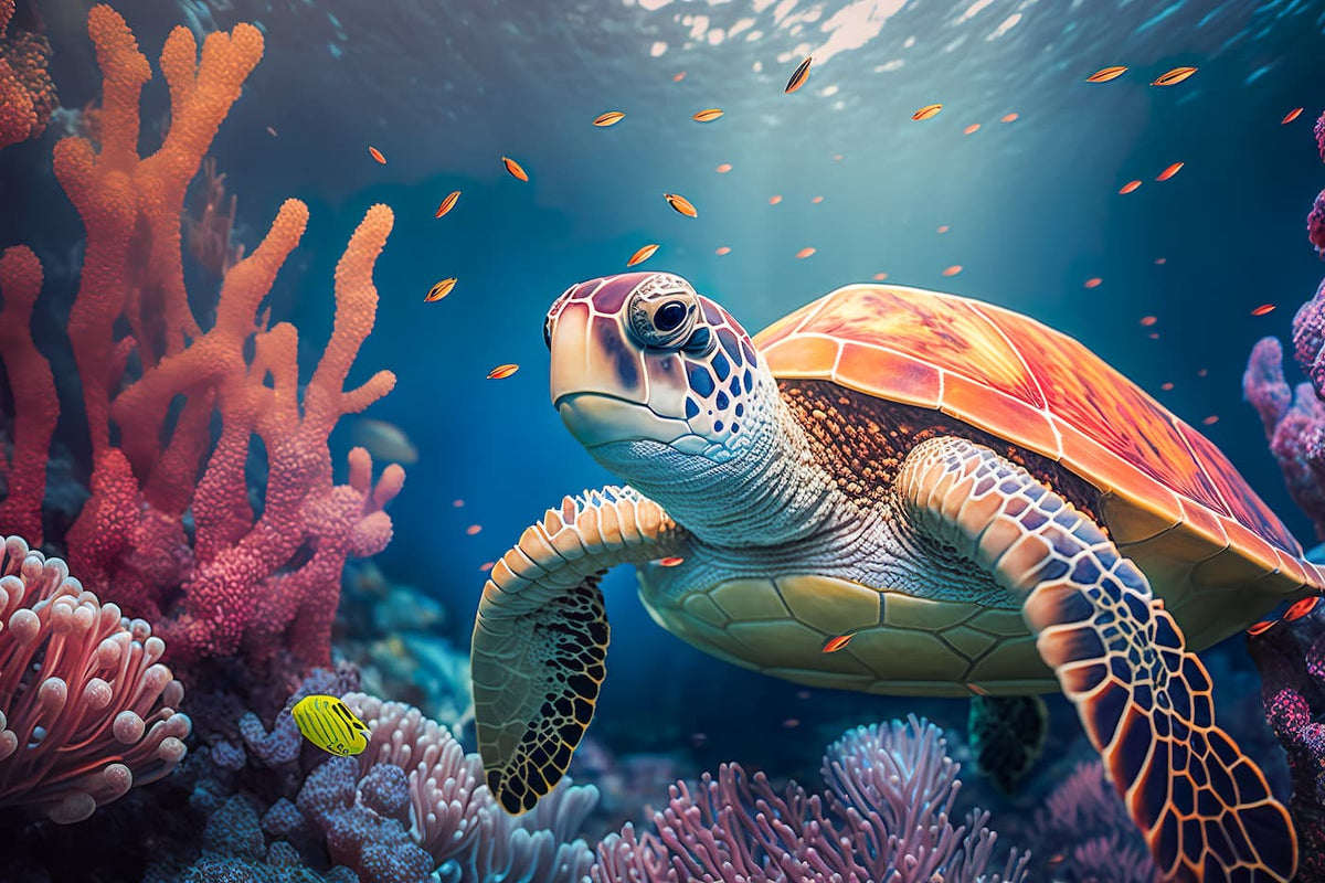 Papier peint plante aquatique et tortue