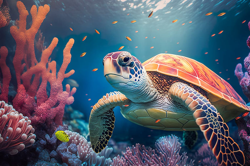 Papier peint plante aquatique et tortue