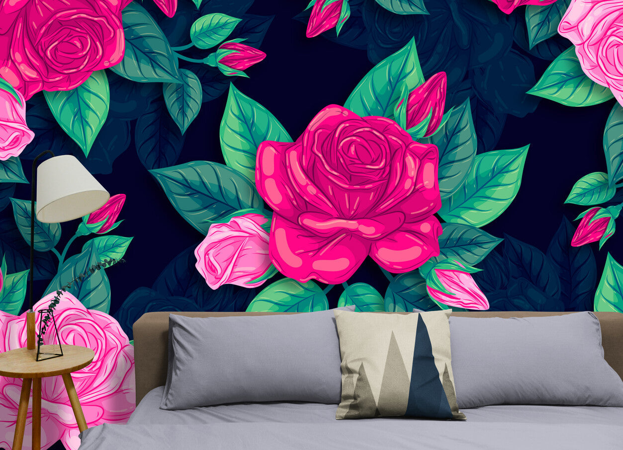 Papier peint Papier peint fleurs roses design luxuriant de apporte
