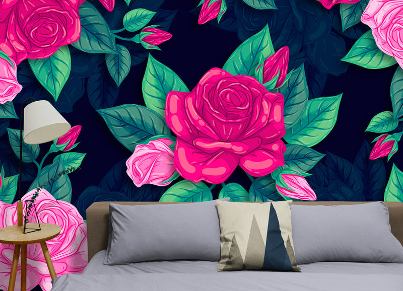 Papier peint Papier peint fleurs roses design luxuriant de apporte