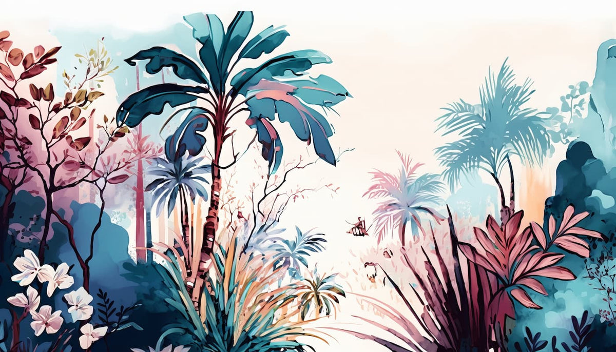 Papier peint forêt tropicale bleu
