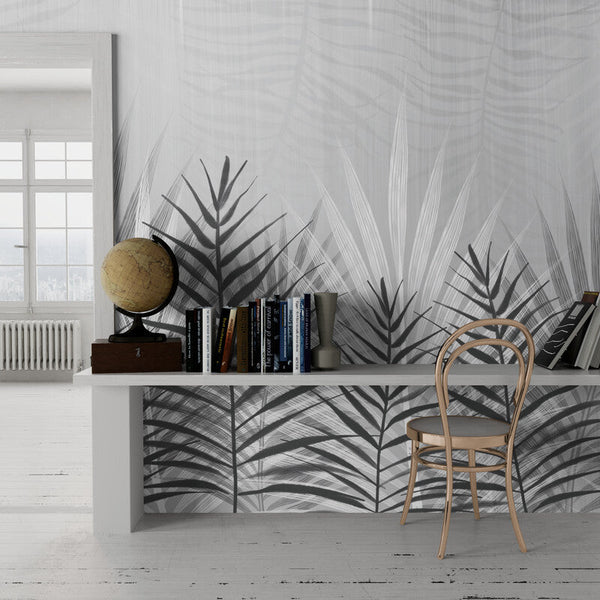 Papier peint Papier peint feuillage gris de feuilles scandinave,