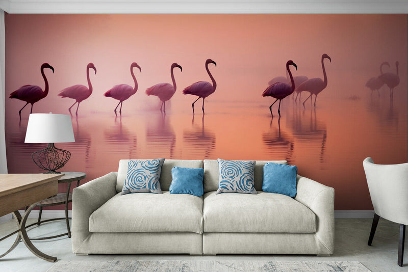Papier peint Papier peint 3D flamants roses évoque une sereine