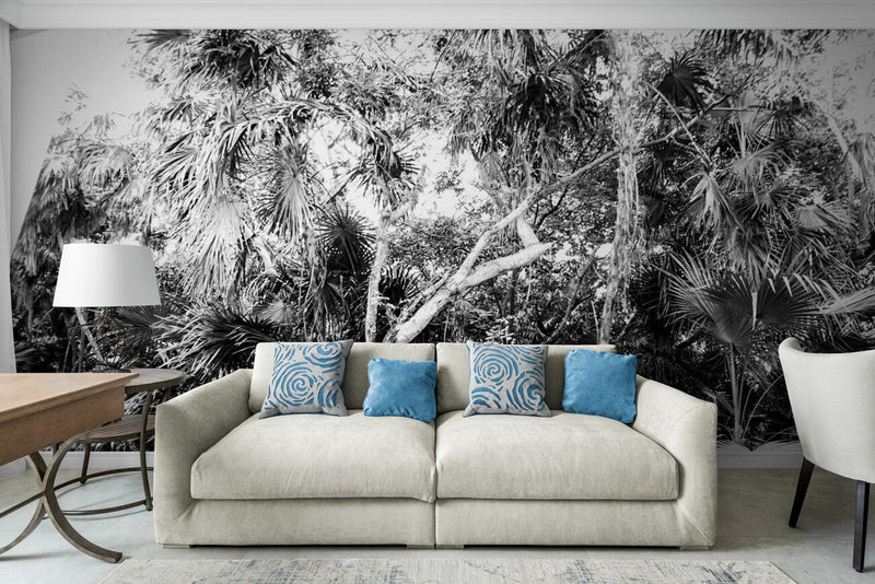 Papier peint Papier peint noir et blanc plantes tropicales exotique et