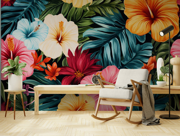 Papier peint Papier peint fleurs tropicales luxuriant de audacieux