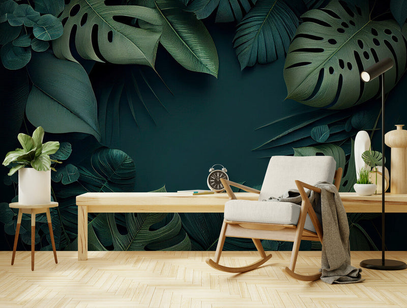 Papier peint Papier peint feuillage tropical vert kaki luxuriant de aux