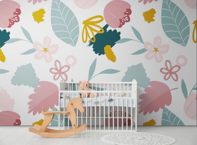 Papier peint Papier peint fleuri enfant floral délicat, scandinave