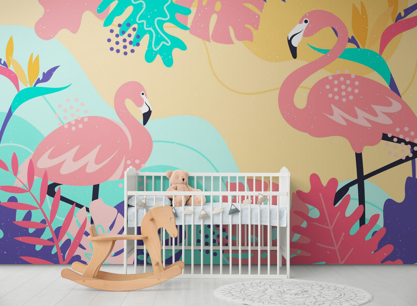 Papier peint Papier peint flamant rose tropical stylisé douces