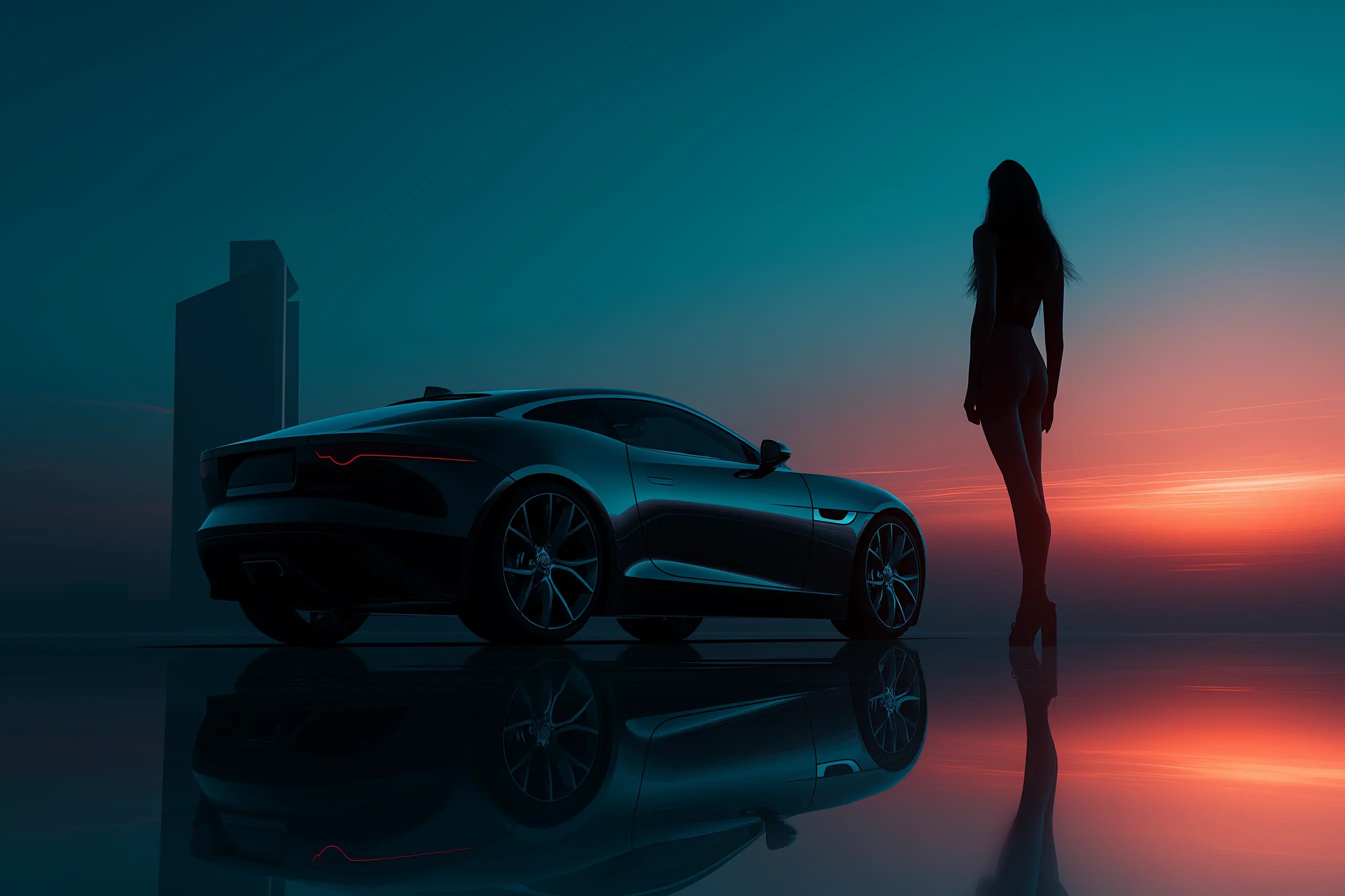 Papier peint femme et voiture de sport