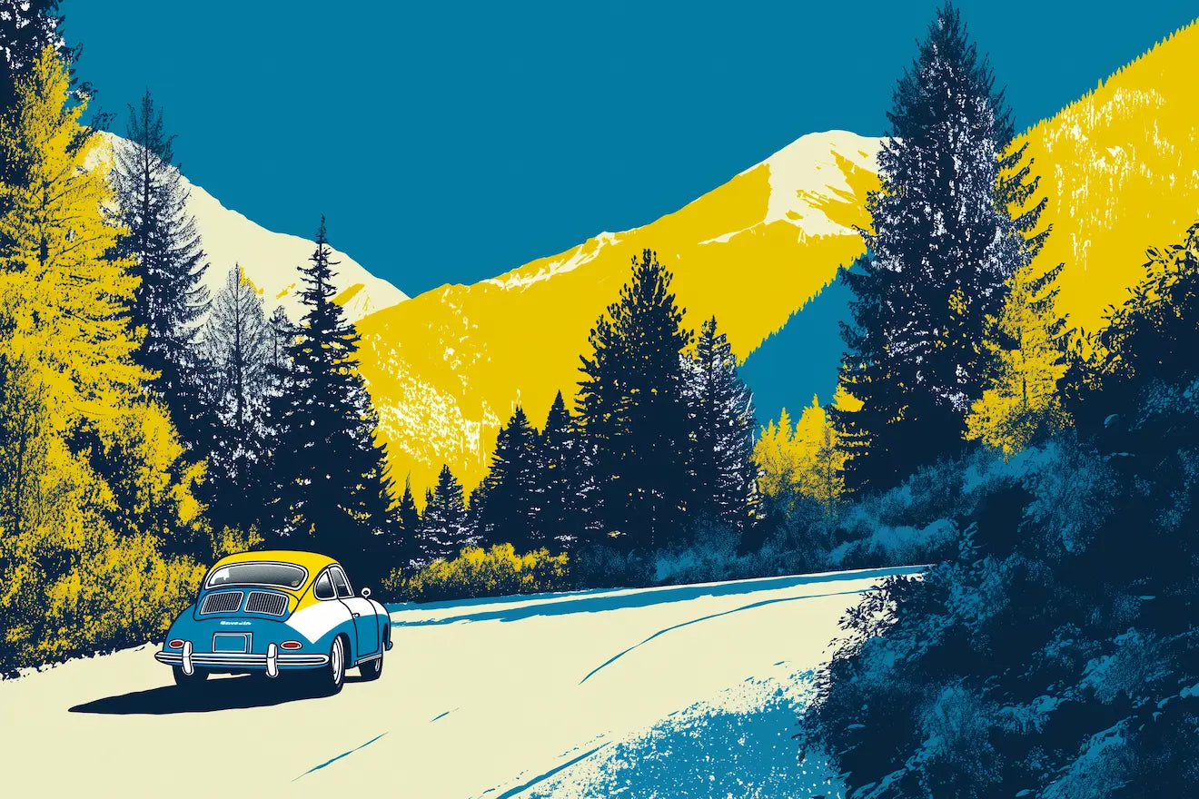 Papier Peint Rétro Road trip en voiture Panoramique