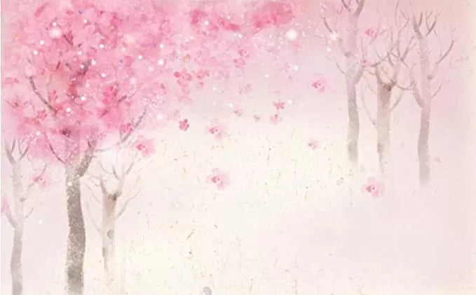 Child&#39;s wallpaper with blooming cherry trees