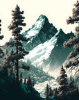 Papier peint paysage montagne à travers les arbres