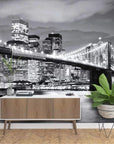 Panoramic black and white Manhattan Bridge wallpaper