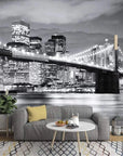 Panoramic black and white Manhattan Bridge wallpaper