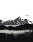 Black and white wallpaper distant mountains