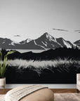 Black and white wallpaper distant mountains